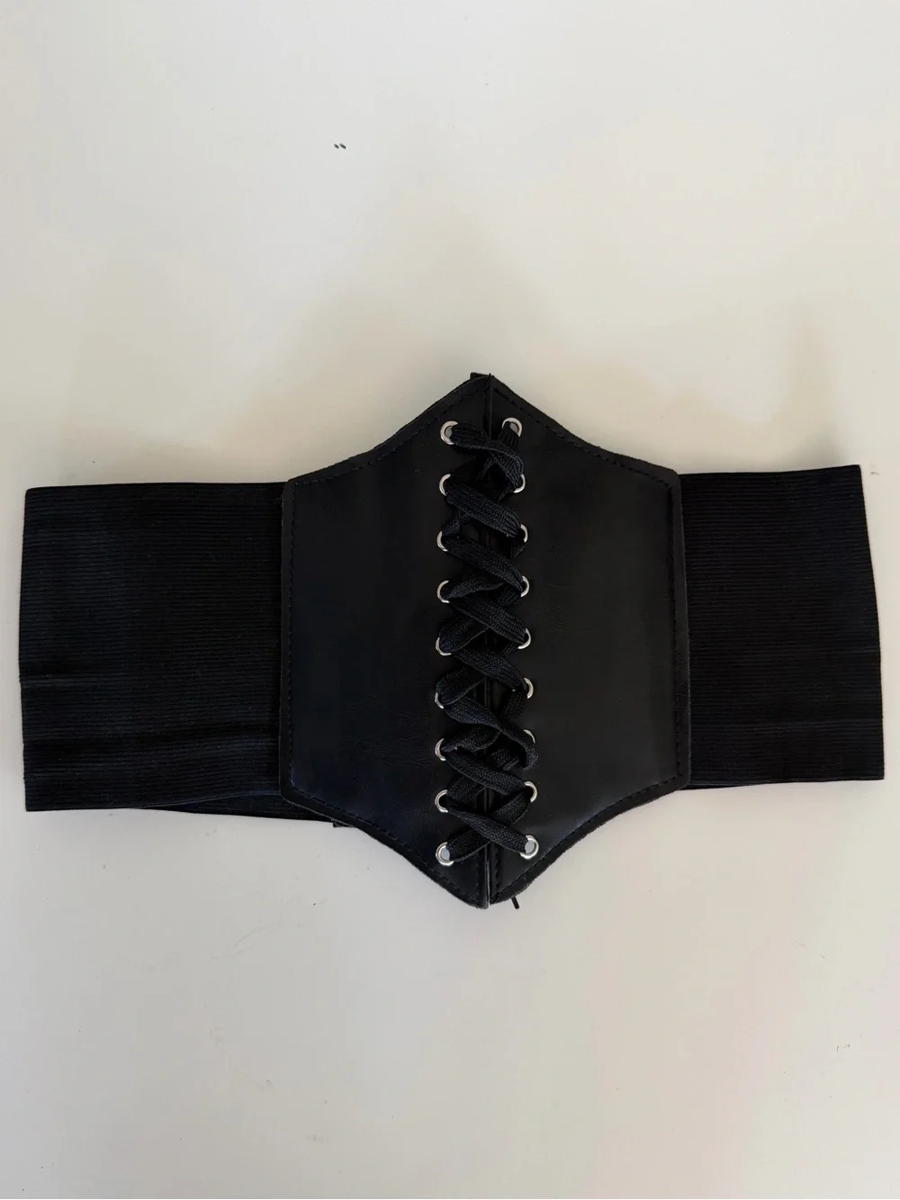 Black Lace-Up Elastic Waist Corset Belt